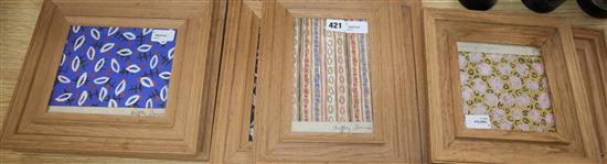 Six Geoffrey Bennison fabric design artworks, signed, oak frames (ex Sothebys 22 July 2003, Lot 337) largest 21 x 23cm.